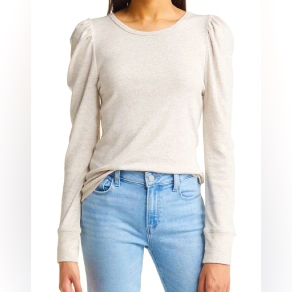 Splendid Puff Sleeve Long Sleeve Top Crew Neck Heathered Casual SZ Ll
